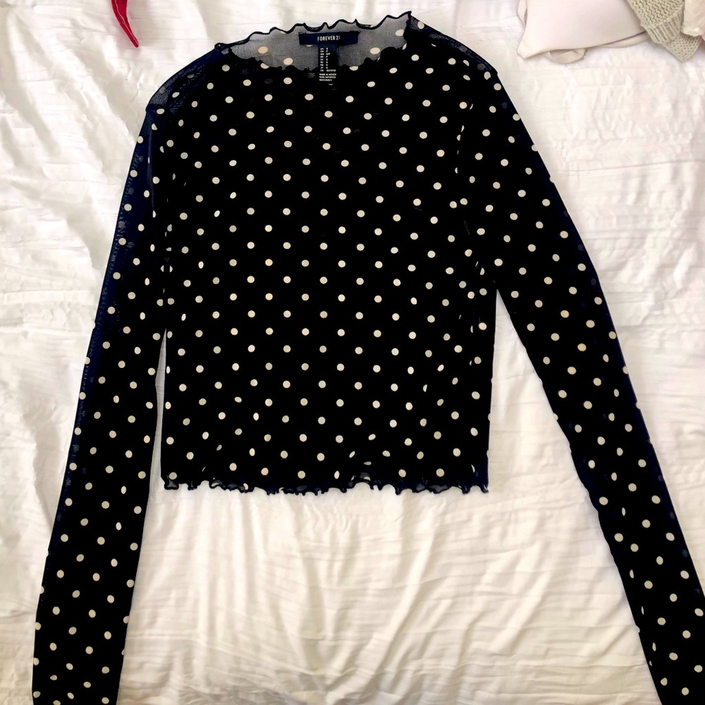 Sheer polka dot long sleeve top
